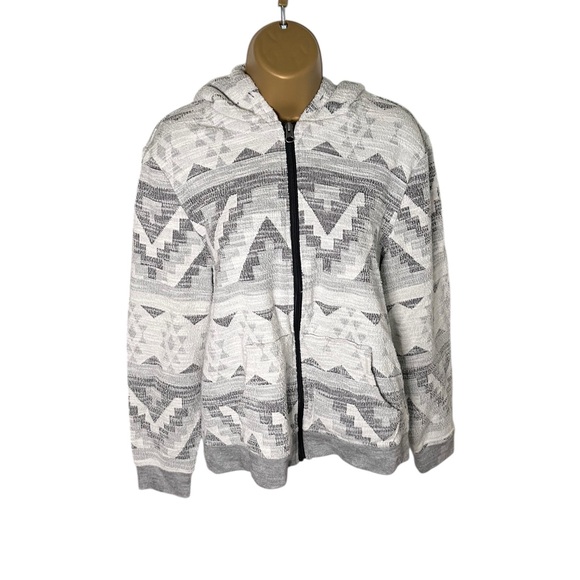 Soho Threads Full Zip Hooded Jacket Aztec Gray Black White L - Picture 2 of 5